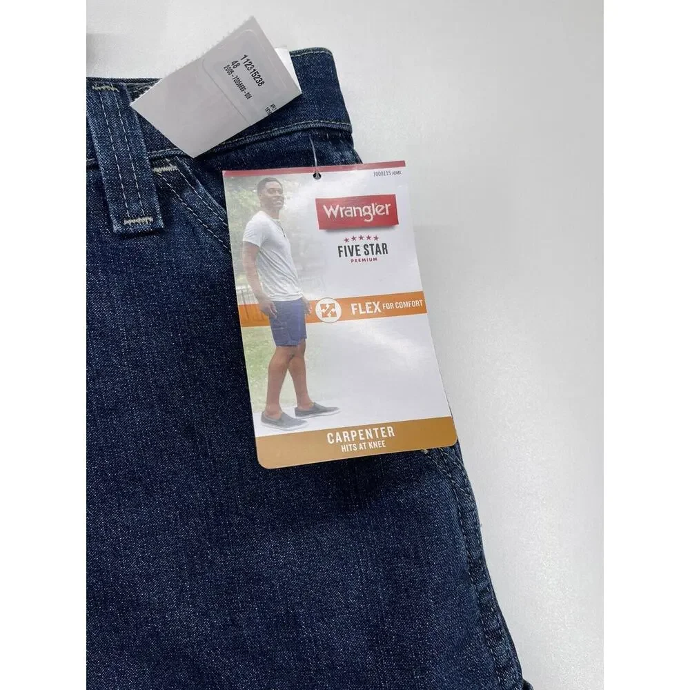 WRANGLER MEN'S CARPENTER DARK BLUE‎ JEAN SHORTS Size 48 Inseam 10” NEW Irregular